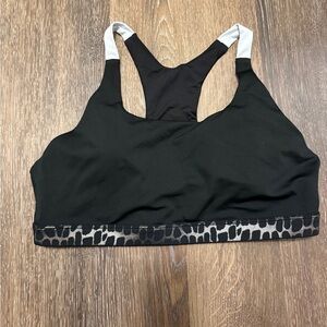 Zyia Black Racerback Sports Bra with Animal Print Band
